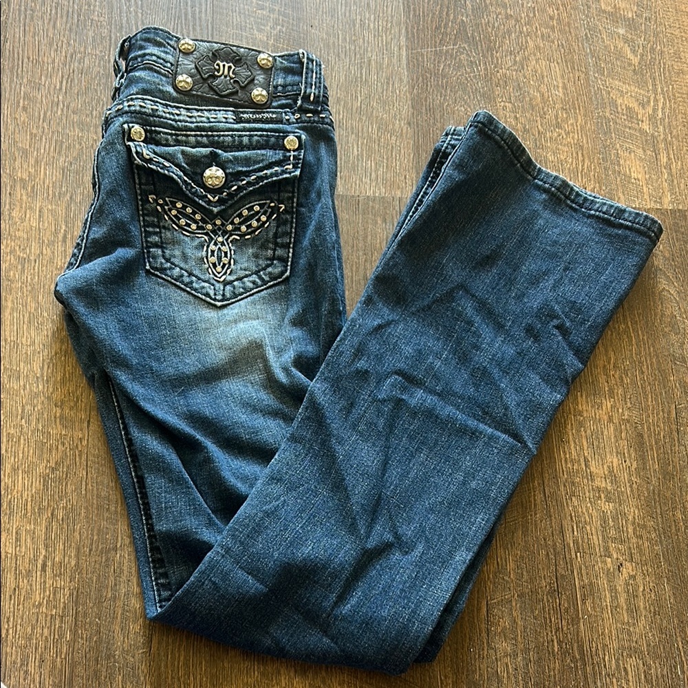 Miss Me Bootcut Jeans with embellished pockets